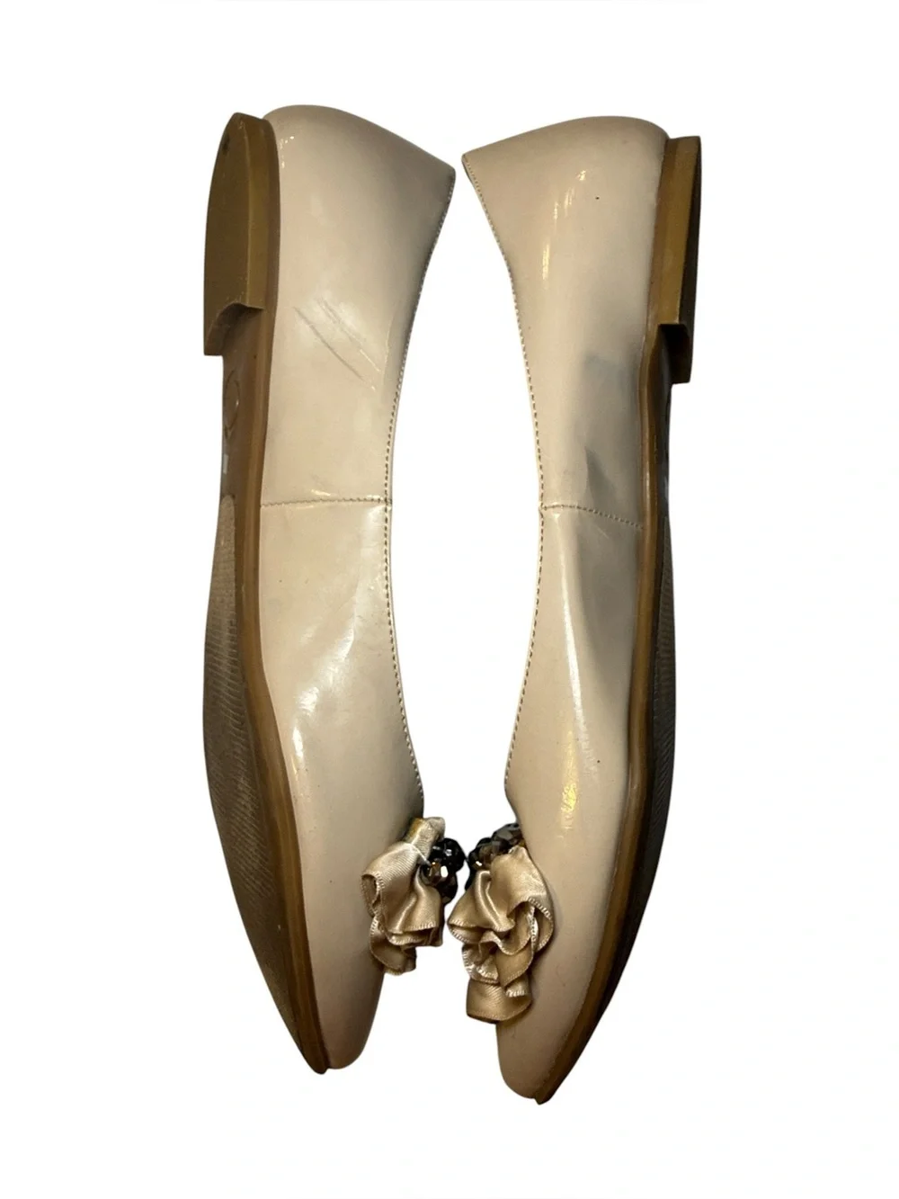 G by Guess Women's Nude Pointed Ballet Flats Ruffle Rhinstone Detail Size